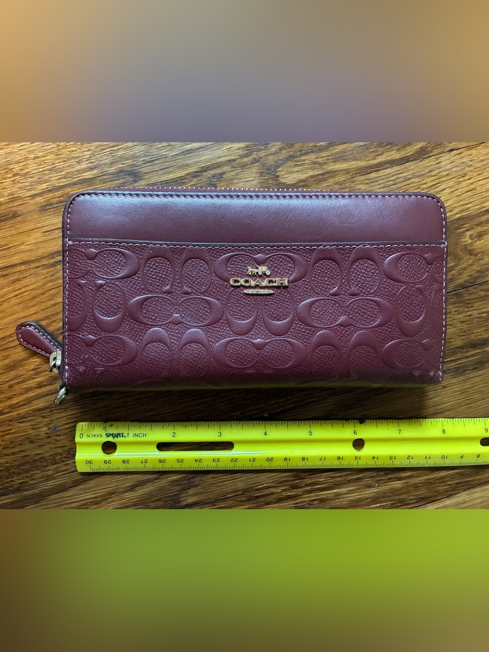 Coach Embossed Signature Leather Wallet - Burgundy